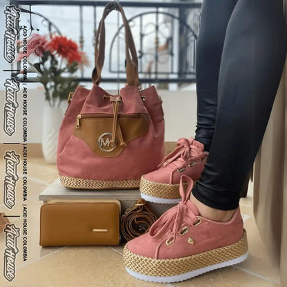 ✨SET DE BOLSO Y ZAPATOS EN MATERIAL LINCE CON ACABADOS EN YUTE✨