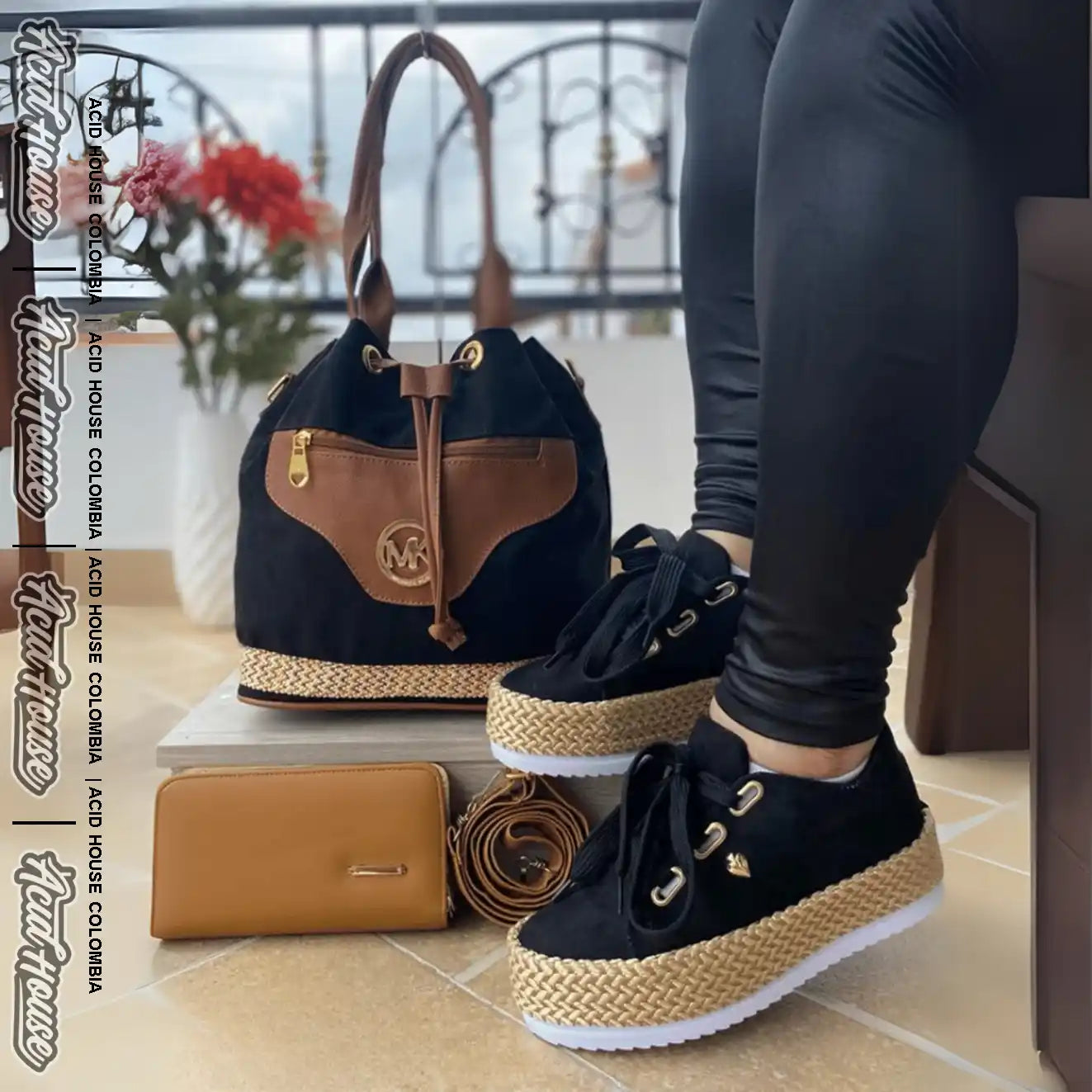 ✨SET DE BOLSO Y ZAPATOS EN MATERIAL LINCE CON ACABADOS EN YUTE✨