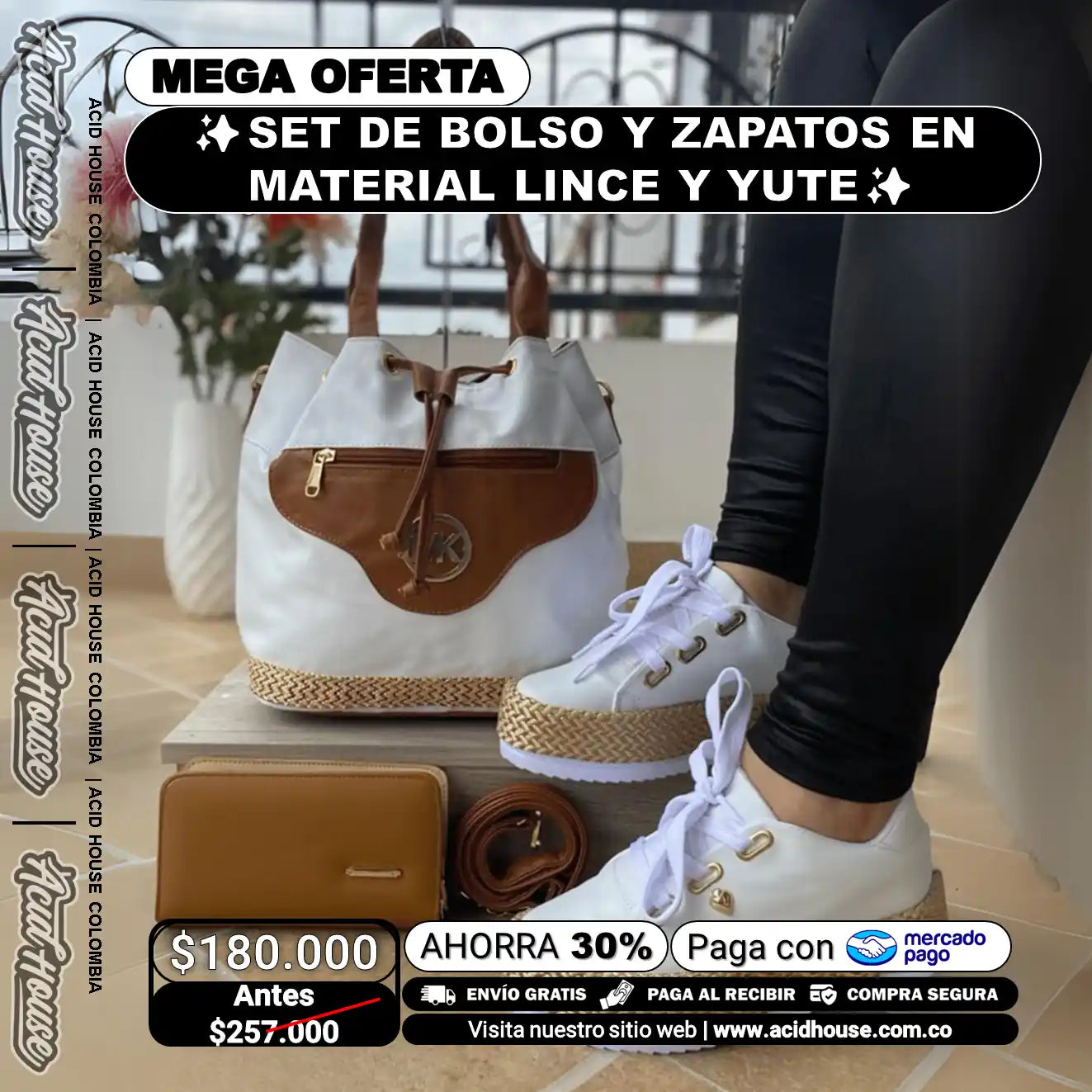 ✨SET DE BOLSO Y ZAPATOS EN MATERIAL LINCE CON ACABADOS EN YUTE✨
