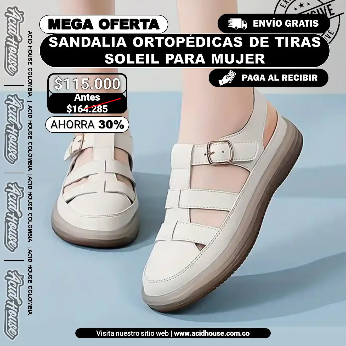 SANDALIA DE TIRAS SOLEIL PARA MUJER: ORTOPÉDICAS, ANTIDESLIZANTES Y RESISTENTES