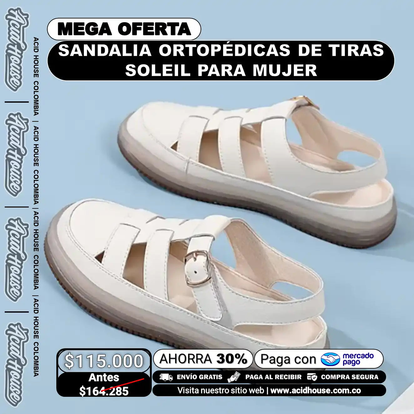 SANDALIA DE TIRAS SOLEIL PARA MUJER: ORTOPÉDICAS, ANTIDESLIZANTES Y RESISTENTES