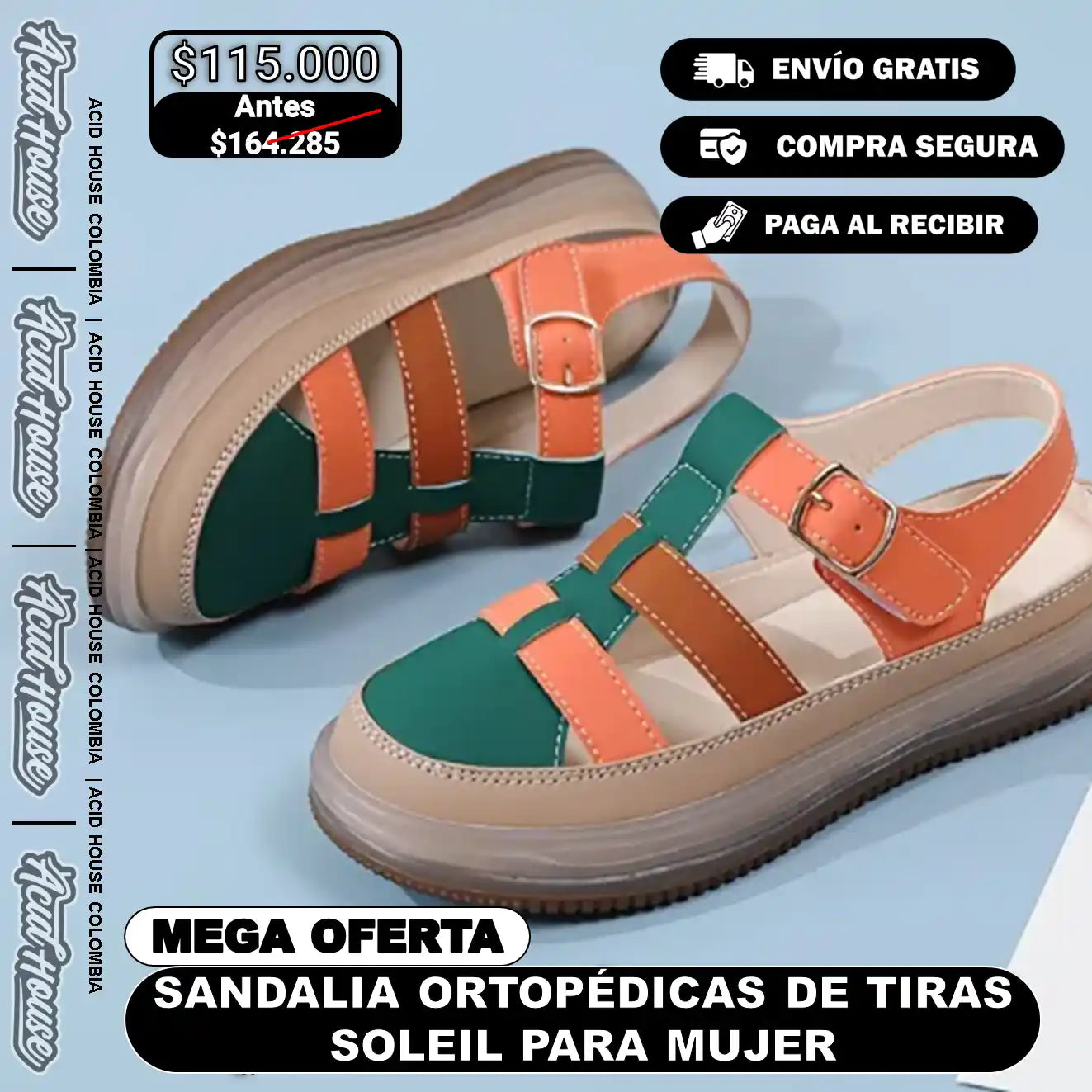 SANDALIA DE TIRAS SOLEIL PARA MUJER: ORTOPÉDICAS, ANTIDESLIZANTES Y RESISTENTES