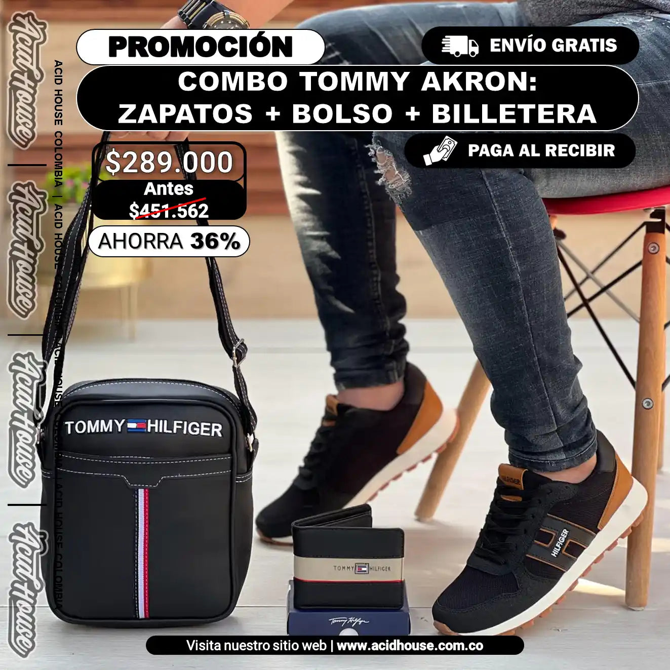 COMBO TOMMY AKRON: ZAPATOS + BOLSO + BILLETERA