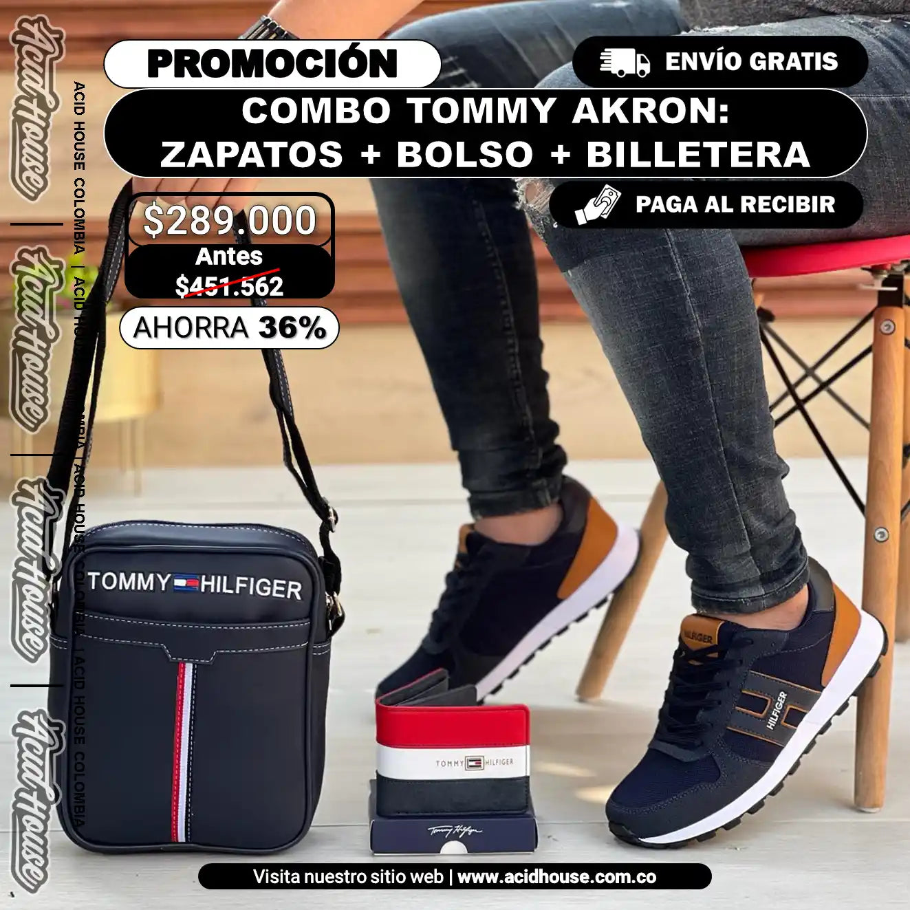 COMBO TOMMY AKRON: ZAPATOS + BOLSO + BILLETERA